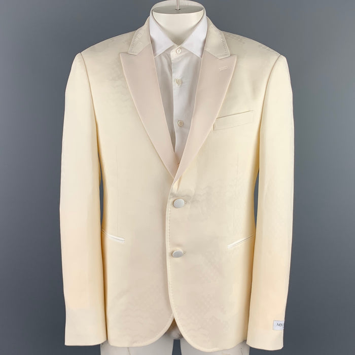 NEIL BARRETT Size 44 Cream Jacquard Wool Peak Lapel Sport Coat