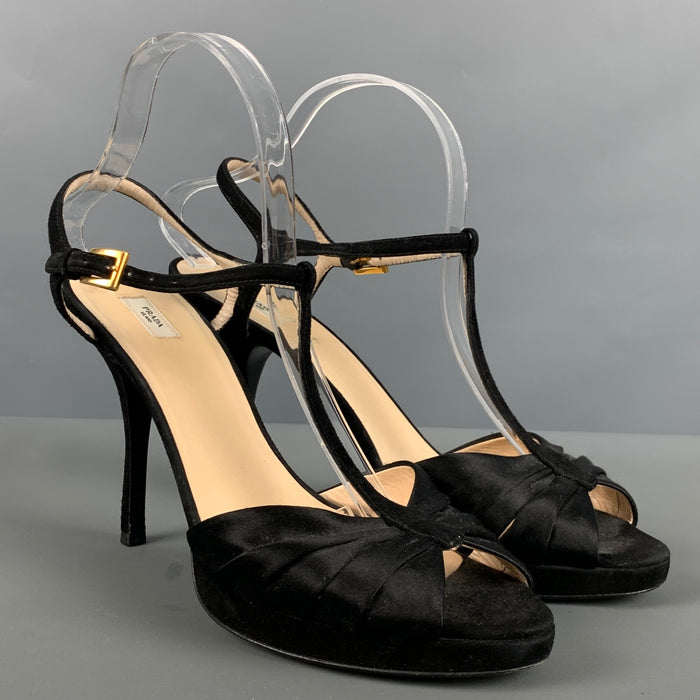 PRADA Size 10 Black Silk Suede Platform Sandals