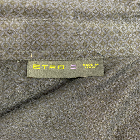 ETRO Size S Navy & Black Square Print Cotton Button Up Long Sleeve Shirt