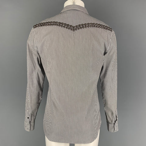 PIERRE BALMAIN Size M Black & White Silver Stripe Cotton Long Sleeve Shirt