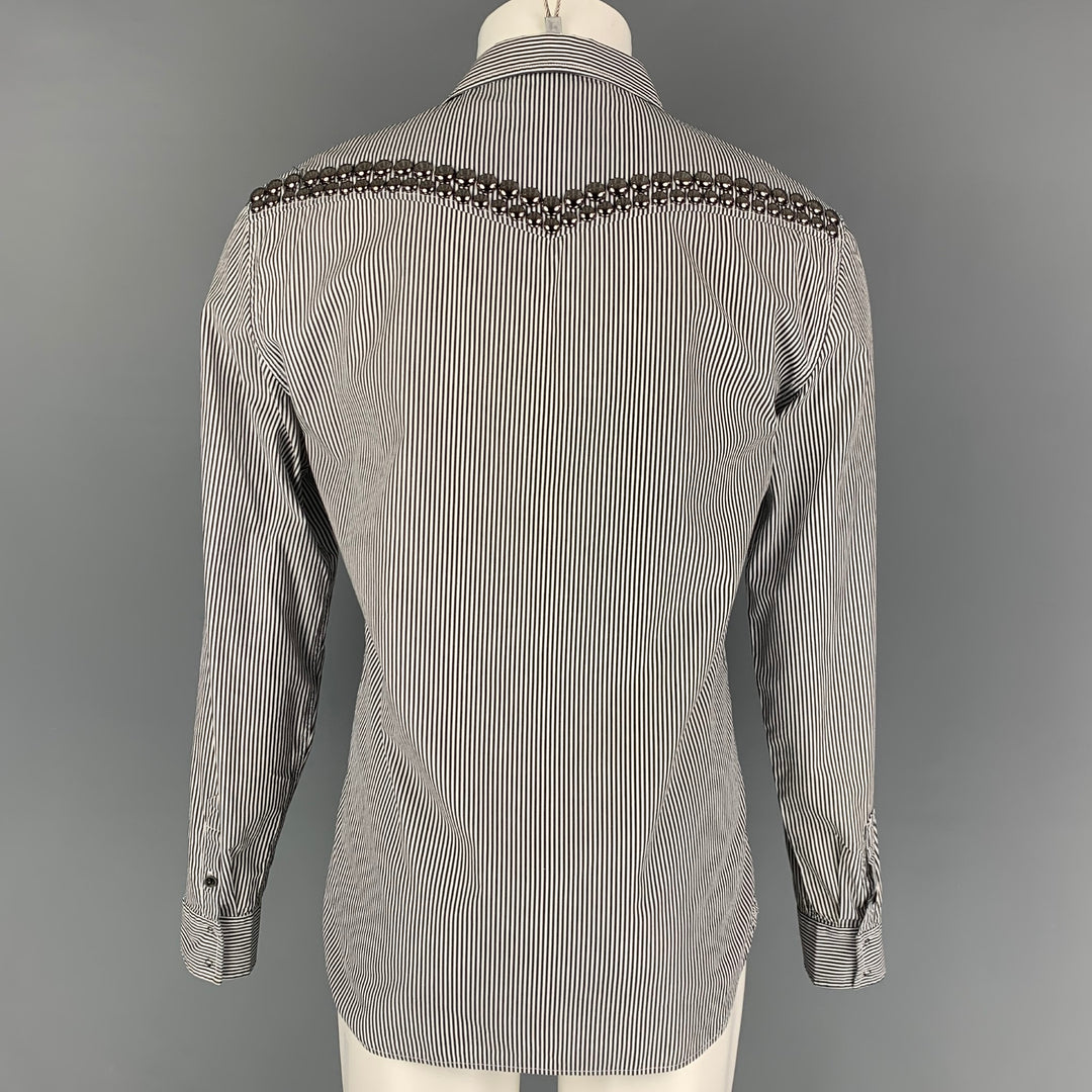 PIERRE BALMAIN Taille M Chemise à manches longues en coton à rayures argentées noires et blanches