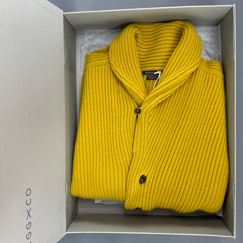 BEGG & CO Size M Yellow Ribbed Knit Cashmere Shawl Collar Cardigan