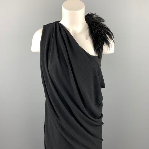 HELMUT LANG Taille 6 Robe à épaules drapées en polyester plume noire