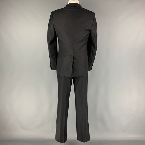 CALVIN KLEIN COLLECTION Size 38 Black Solid Wool Peak Lapel 32 32 Tuxedo
