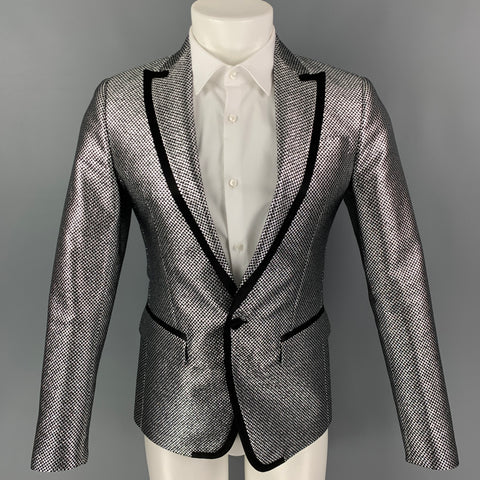 DSQUARED2 Size 36 Silver Checkered Polyester / Silk Peak Lapel Sport Coat