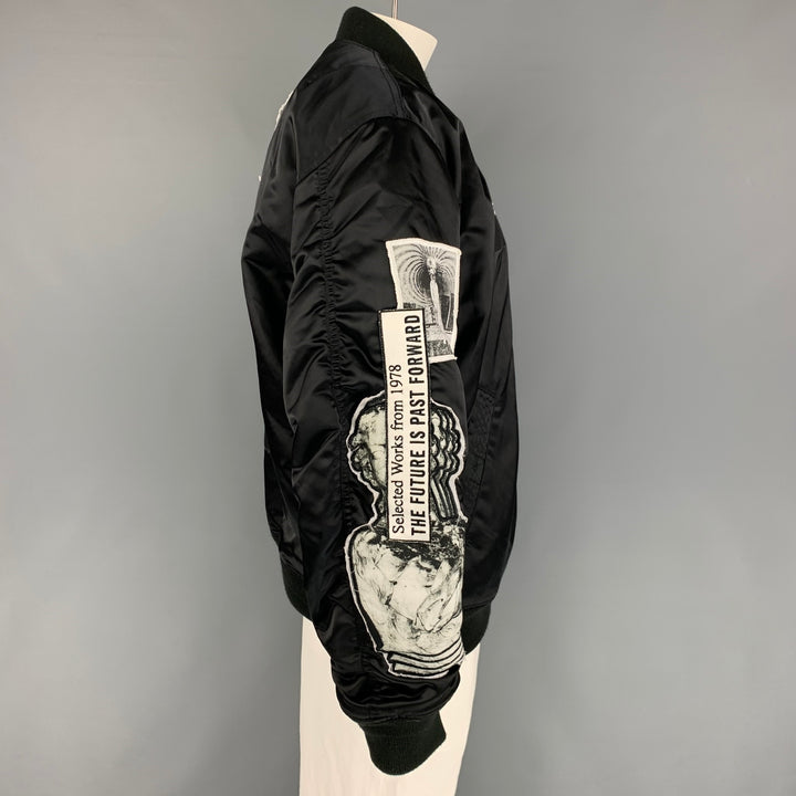 DIESEL Size XL Black White Patches Nylon Reversible Jacket