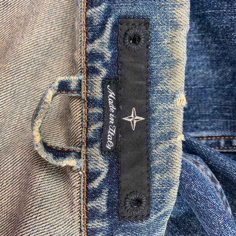 STONE ISLAND Size L Indigo Distressed Denim Trucker Jacket