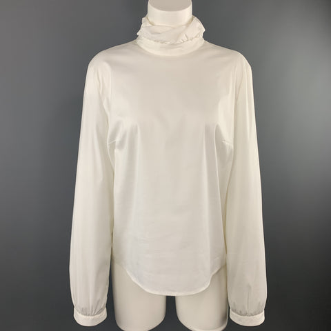 PIAZZA SEMPIONE Size S White Cotton Blend Gathered Collar Blouse