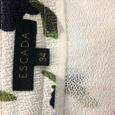 ESCADA Size 4 White Multicolour Cotton Blend Abstract floral Dress Pants