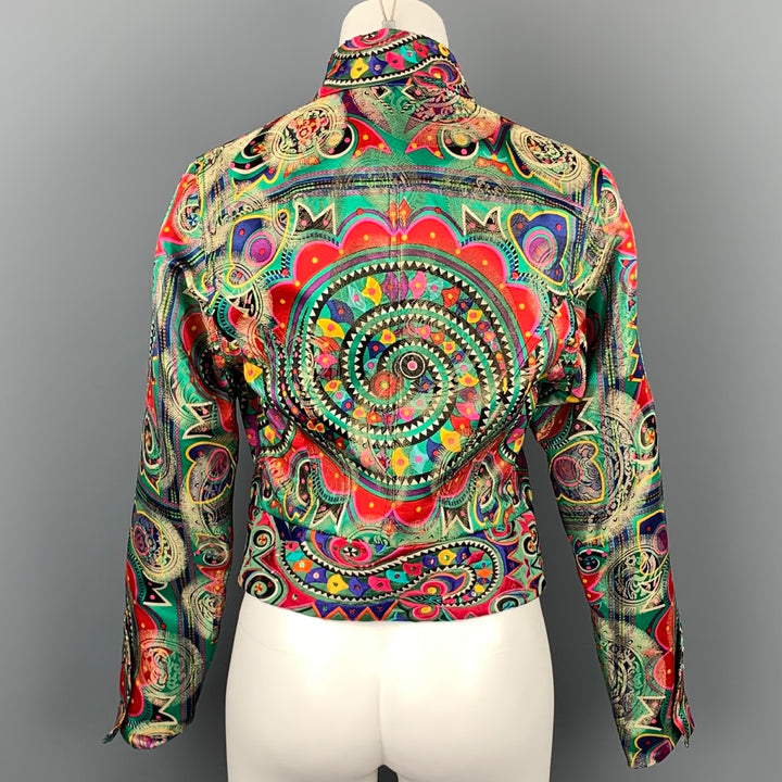JOHN GALLIANO Size 4 Multi-Color Embroidered Abstract Silk Blend Double Breasted Jacket