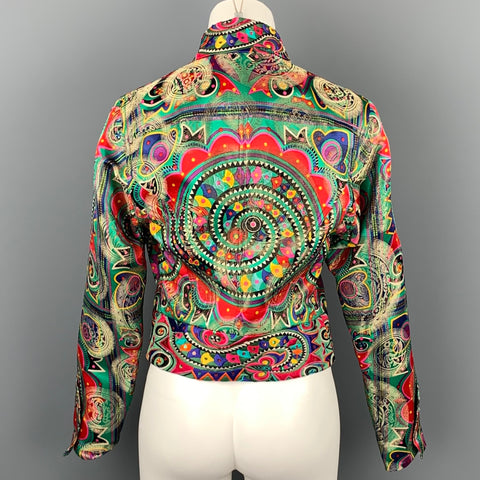 JOHN GALLIANO Taille 4 Veste à double boutonnage en mélange de soie abstraite brodée multicolore
