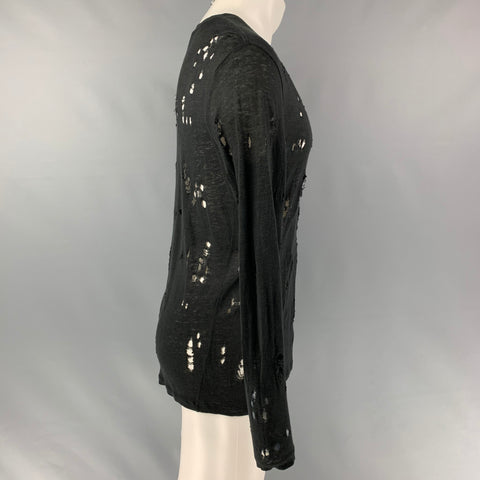 IRO Marvina Size XS Black Distressed Linen Long Sleeve T-shirt