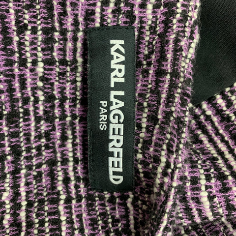 KARL LAGERFELD Size L Purple & Black Boucle Polyester Blend Collarless Jacket