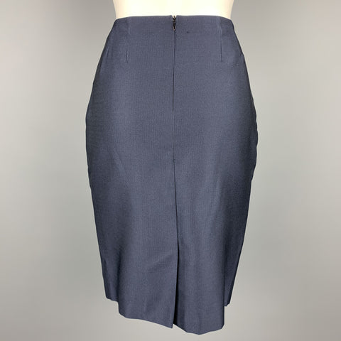 ESCADA Size 6 Navy Cotton / Silk Pencil Skirt