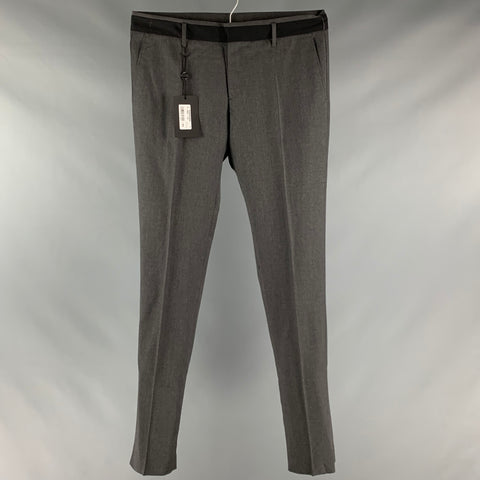 VIKTOR &amp; ROLF Taille 38 Pantalon habillé en laine unie gris noir avec braguette zippée