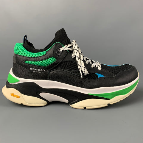 BRANDBLACK Size 9 Black Green Blue Color Block Nylon Sneakers
