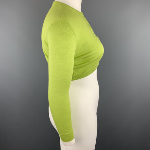 VALENTINO Size L Lime Green Wool Blend Cropped Cardigan