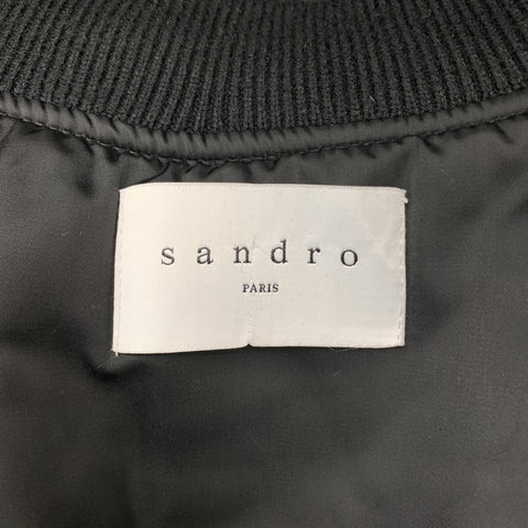 SANDRO Size XS Black Silver Tone Star Studded Nylon Bomber Flight Jacket