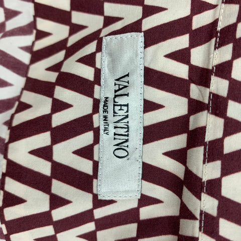 VALENTINO Size XL Burgundy White Cotton Crew-Neck Long Sleeve Shirt