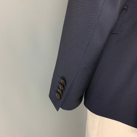 ETRO Size 42 Navy Checkered Wool Notch Lapel Sport Coat