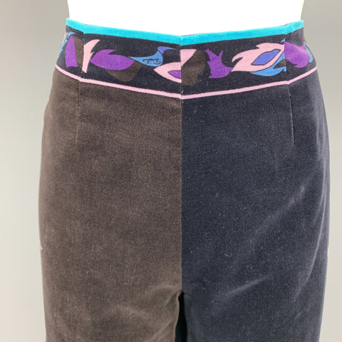 EMILIO PUCCI Vintage Size 14 Black & Brown Blue & Purple Floral Velvet Pants