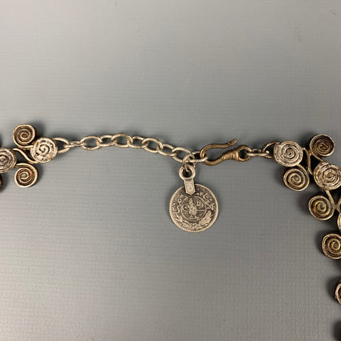 VINTAGE Silver Tone Metal Coin Pendant Necklace