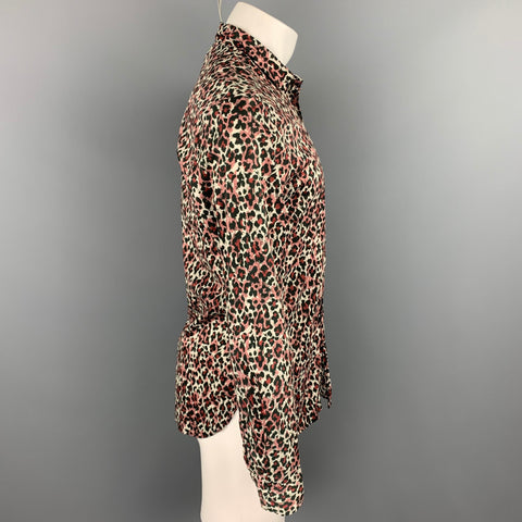 JUST CAVALLI Size S Black & Burgundy Animal Cotton Print Button Up Long Sleeve Shirt