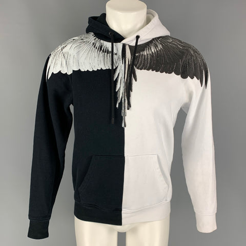 MARCELO BURLON Size XS Black & White Color Block Cotton Hoodie Sweatshirt