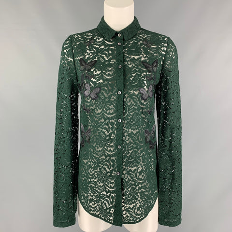 Nº21 Talla 6 Camisa con botones de encaje de algodón y poliamida verde