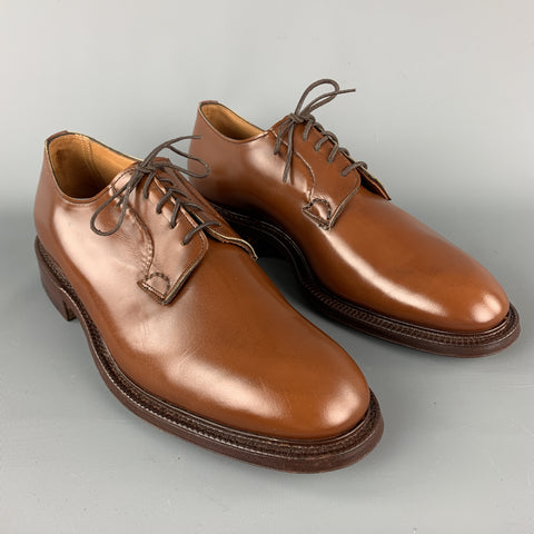 CHURCH'S Size 10 Tan Leather Contrast Stitch Leather Soles Lace Up Shoes
