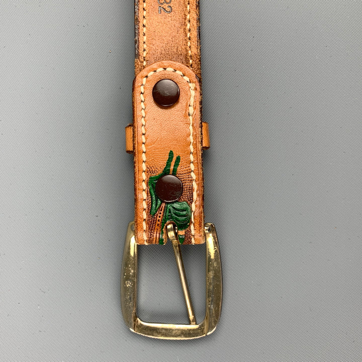VINTAGE Tamaño 32 Cinturón Dallas de cuero tallado floral bronceado