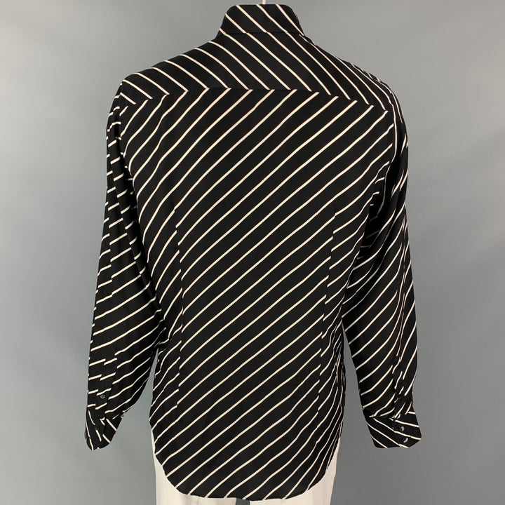DOLCE & GABBANA Size L Black & White Diagonal Stripe Button Up Long Sleeve Shirt