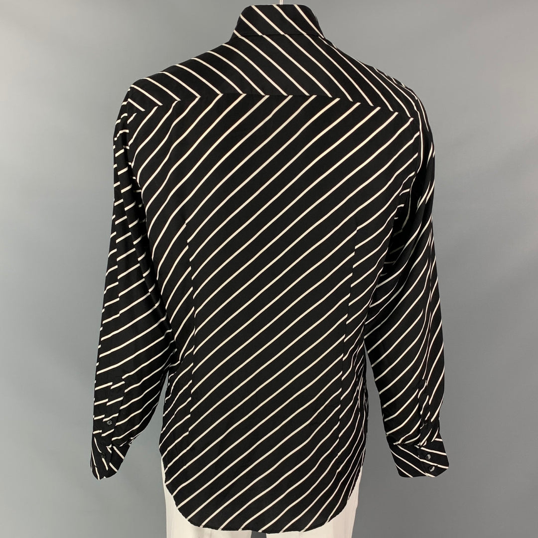 DOLCE &amp; GABBANA Taille L Chemise à manches longues boutonnée à rayures diagonales noires et blanches