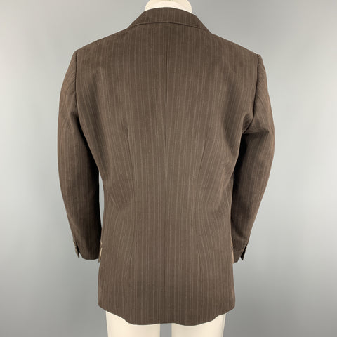 ANDREW MACKENZIE Size 38 Brown Stripe Cotton / Wool Peak Lapel Buttons Trim  Sport Coat