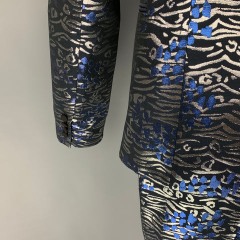 MARCELL VON BERLIN Size 40 Black Silver Blue Metallic Shawl Collar Suit