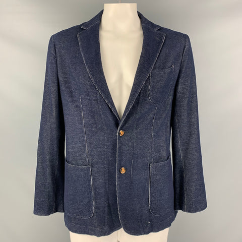 ROBERT TALBOTT Size L Navy White Corduroy Silk Cashmere Jacket