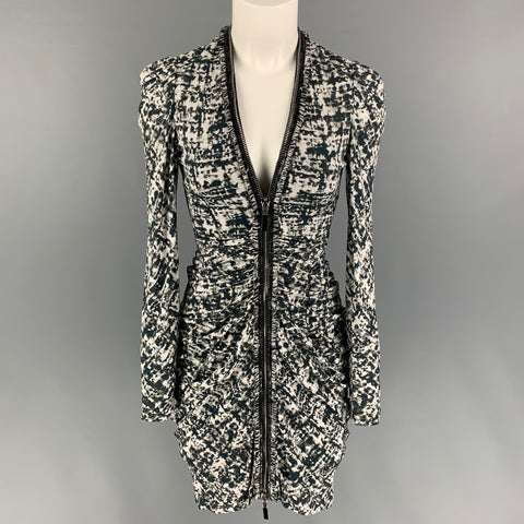 ALEXANDER MCQUEEN Taille 2 Robe à manches longues marbrée en viscose blanc vert foncé
