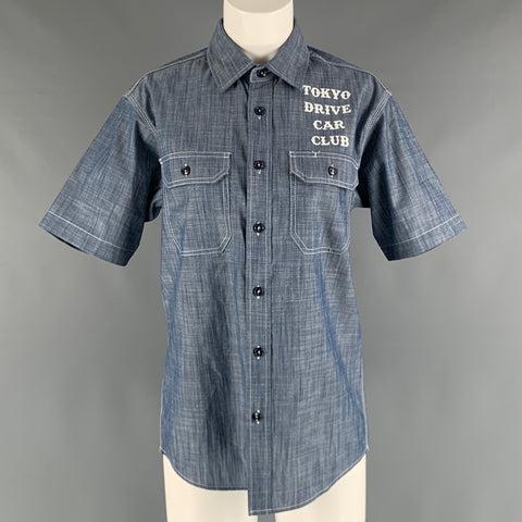 TOKYO DRIVE CAR CLUB Size S Blue Polyester Cotton Logo Short Sleeve Casual Top