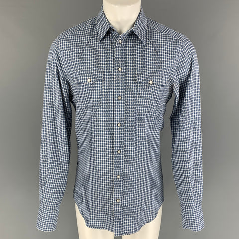 DOLCE & GABBANA Size S Blue White Textured Button Up Long Sleeve Shirt