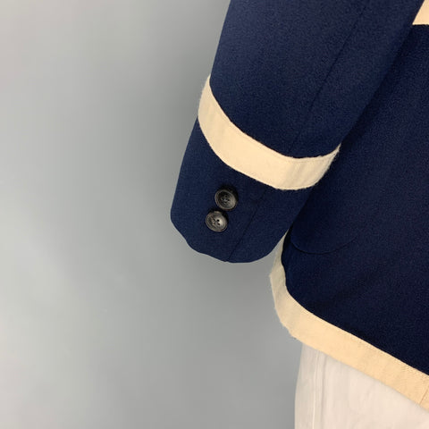 POLO by RALPH LAUREN Size L Navy Cream Embroidery Wool Cotton Sport Coat