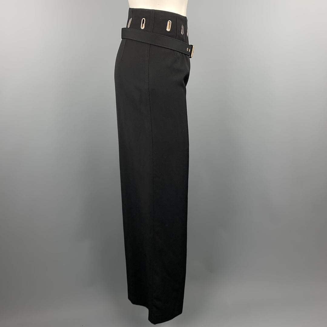 Vintage JEAN PAUL GAULTIER Size 8 Black Wool Blend Belted Dress Pants