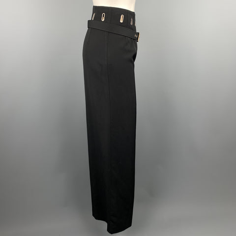 Vintage JEAN PAUL GAULTIER Size 8 Black Wool Blend Belted Dress Pants