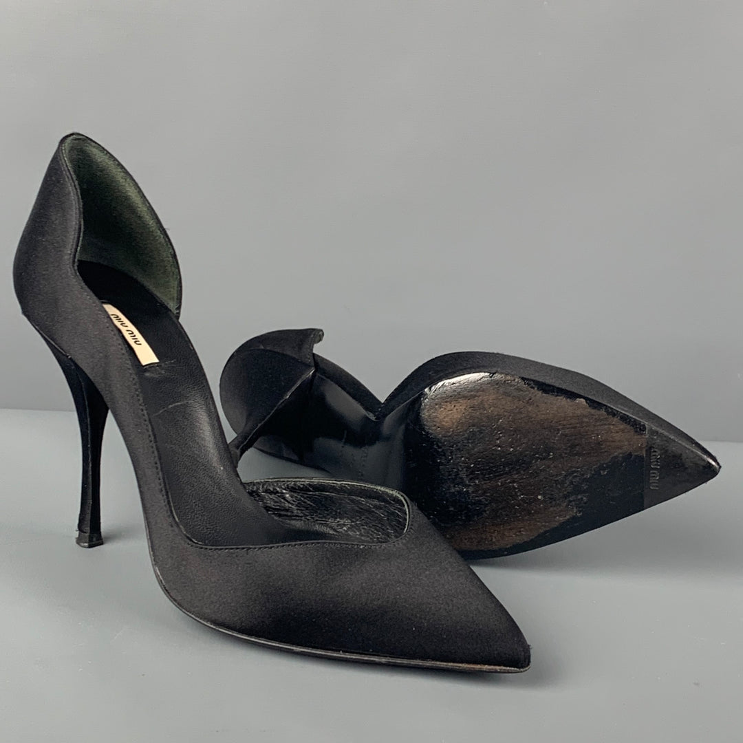 MIU MIU Size 5 Black Satin Solid D'Orsay Pumps
