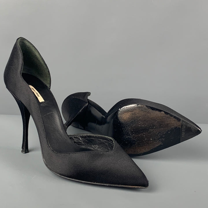 MIU MIU Size 5 Black Satin Solid D'Orsay Pumps