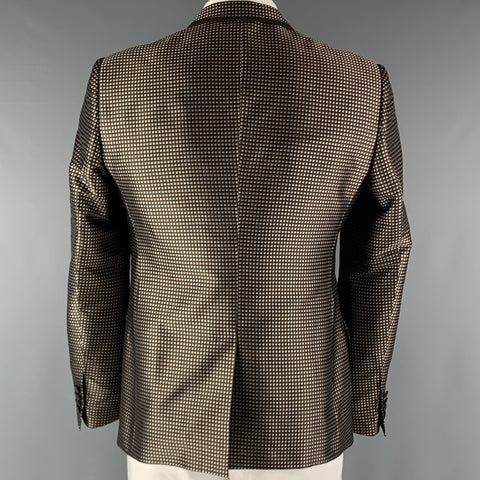 DOLCE & GABBANA Size 42 Brown Beige Squares Silk Notch Lapel Sport Coat