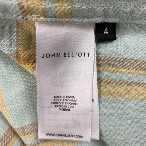 JOHN ELLIOTT Size L Powder Blue Yellow Brown Plaid Cotton Long Sleeve Shirt