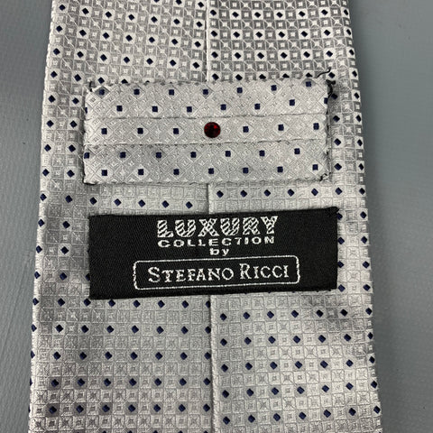 STEFANO RICCI Silver & Navy Rhombus Silk Tie