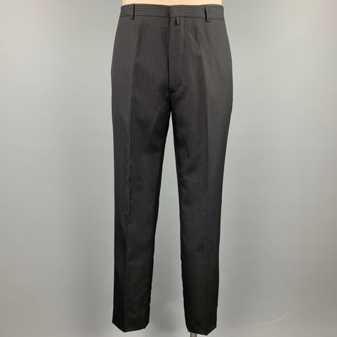JIL SANDER Size 42 Long Black Stripe Wool Notch Lapel 3 Piece Suit