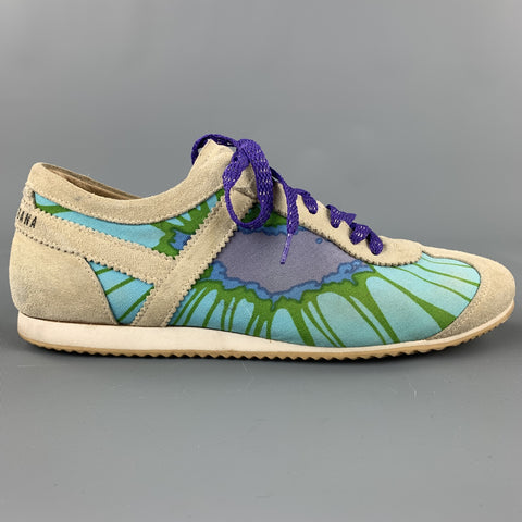 DOLCE & GABBANA Size 6.5 Taupe Floral Suede Lace Up Sneakers