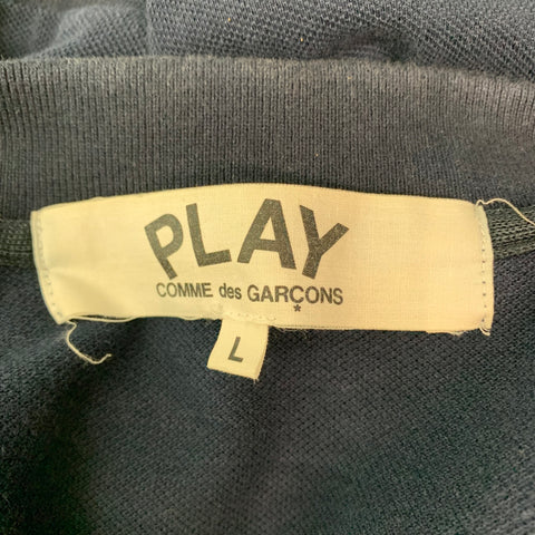 COMME des GARCONS PLAY Size L Navy Embroidery Cotton Buttoned Polo